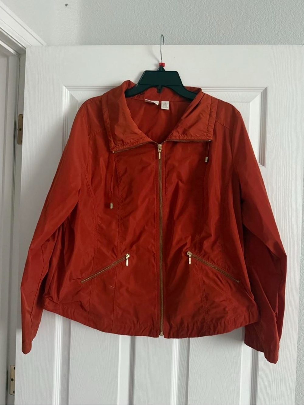 Women's Rust Red Bomber Jacket with Zip Pockets